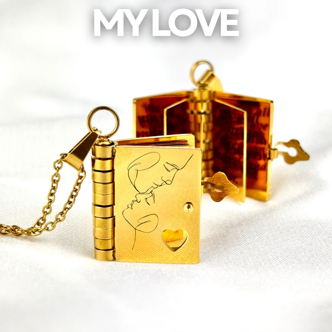 My Love Book Necklace, Custom Engraved Message