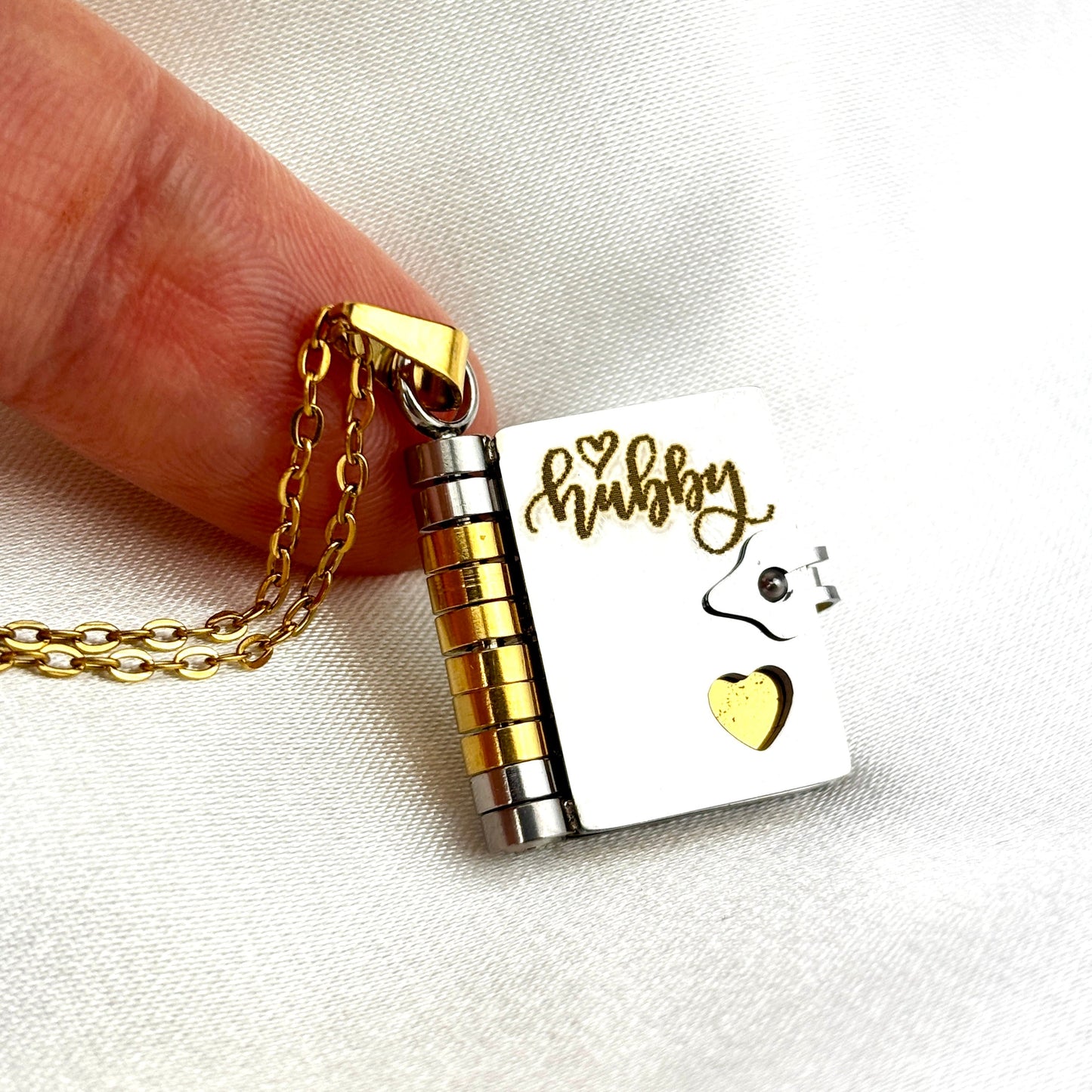 My Love Book Necklace, Custom Engraved Message