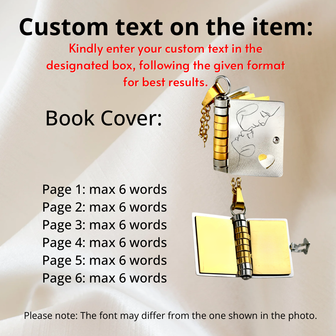 My Love Book Necklace, Custom Engraved Message