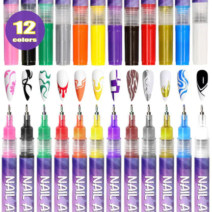 12 Colors 3D Nail Art Pens