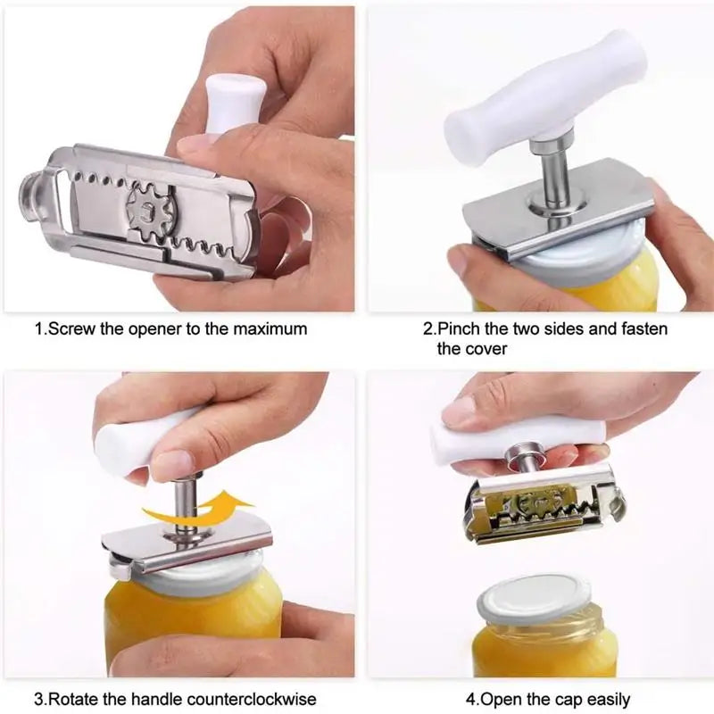 Stainless Steel Rotary Lids Off Jar Opener Adjustable Bottle Cap Opener