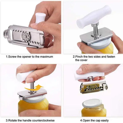 Stainless Steel Rotary Lids Off Jar Opener Adjustable Bottle Cap Opener