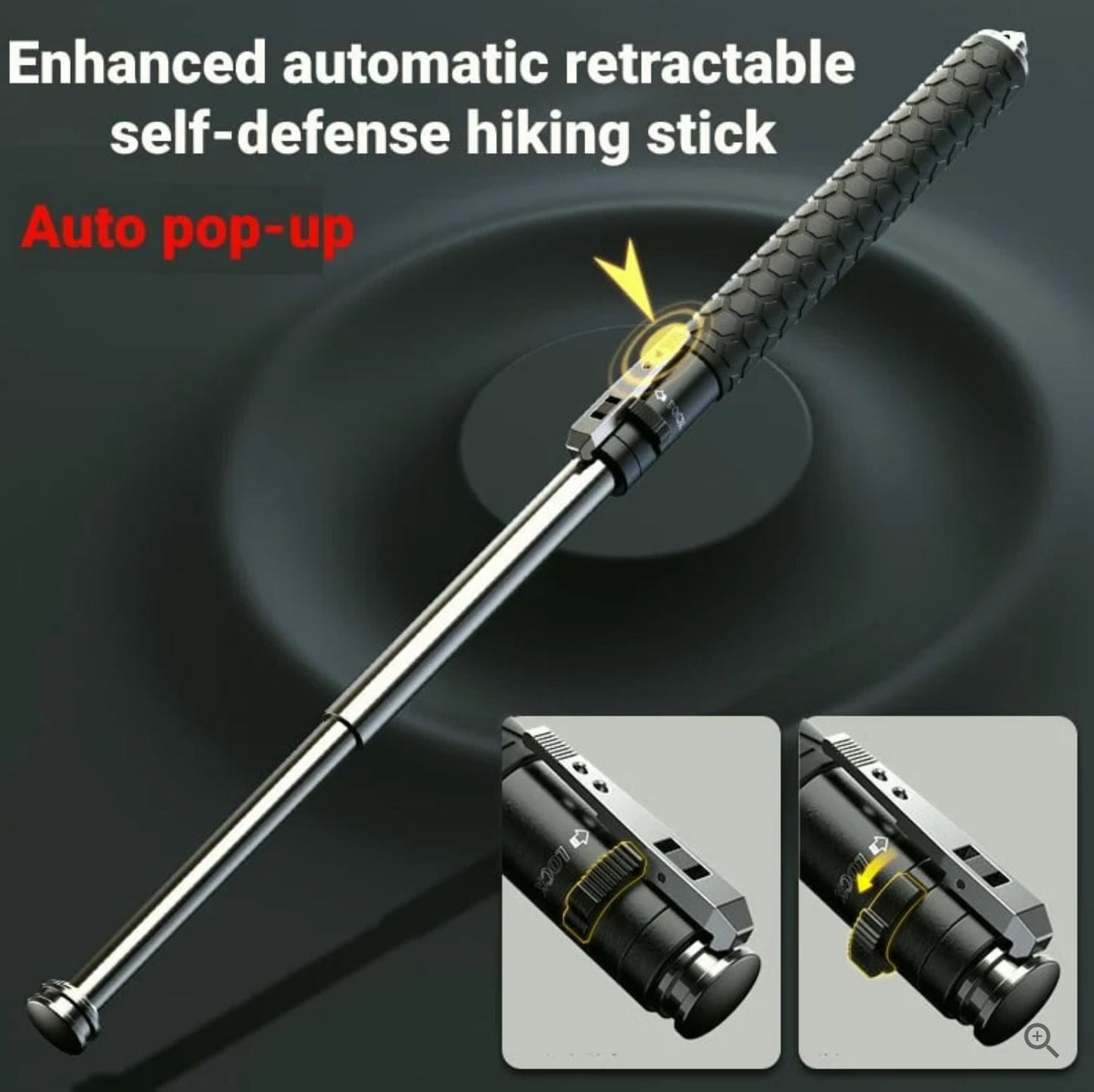 Enhanced automatic retractable self-defense hiking stick