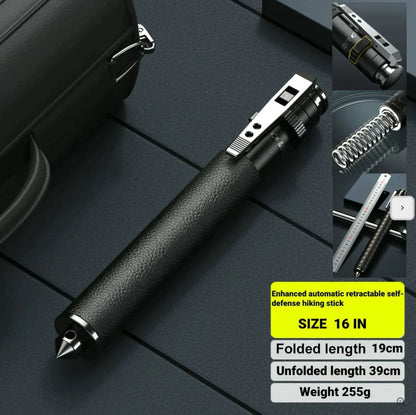 Enhanced automatic retractable self-defense hiking stick