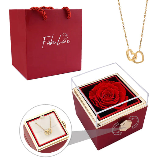 ETERNAL ROSE BOX WITH NECKLACE & REAL ROSE.